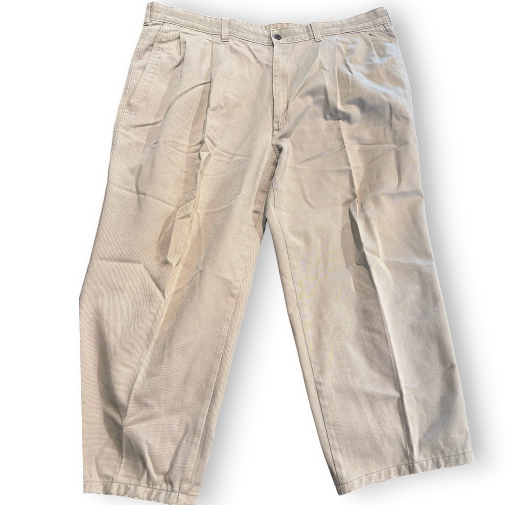 Savane Process 2000 Mens Khaki Pleated Chino Pants 42x27 Vintage Tan Cotton
